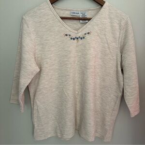Vintage Cabin Creek Cream V-Neck Floral Embroidery Quarter Sleeve Women’s Large